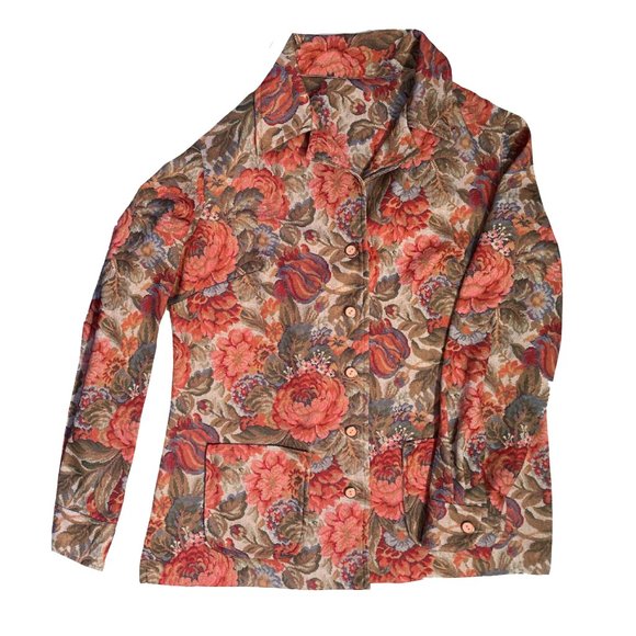 VINTAGE FLORAL FAUX JAQUARD SHIRT JACKET - Picture 2 of 6